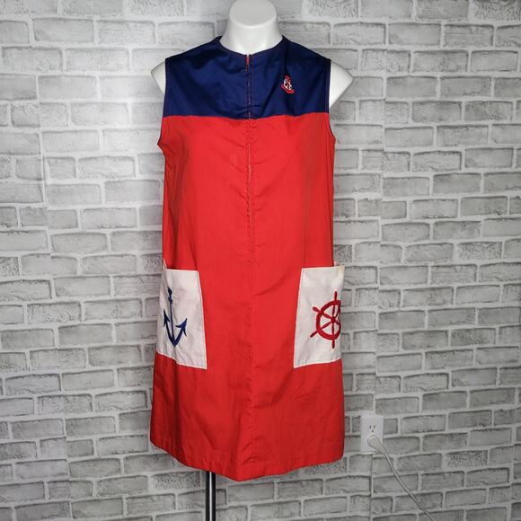 Vintage Dresses & Skirts - Vintage 60s Nautical Color Block Shift Midi Dress, sz Medium